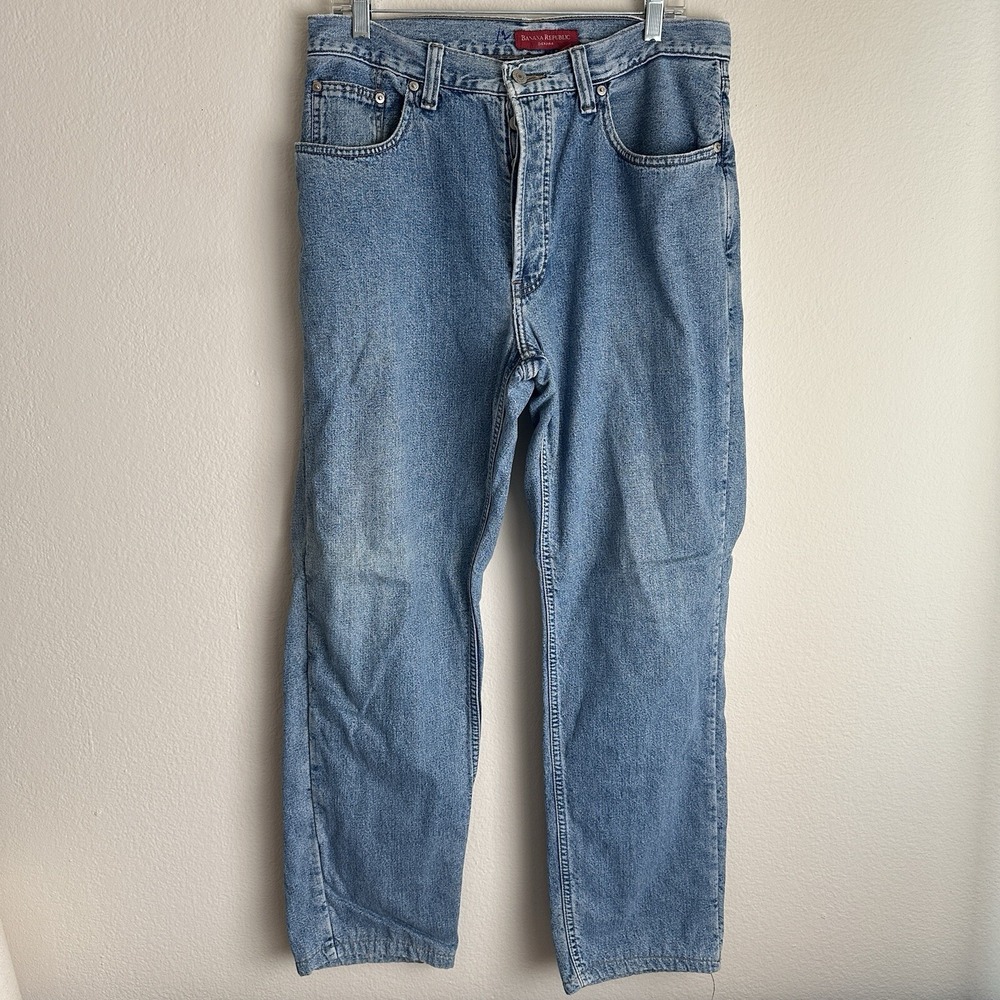 Vtg Banana Republic Jeans 34 Blue Denim Made‎ in USA Relaxed Fit Straight Leg